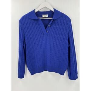 Vintage Philippe Marques Sweater Womens 14P Blue Cable Knit Pullover Collared